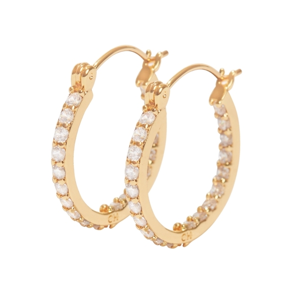 Crystal‎ Haze 18k Gold Plated Brass and Clear CZ Mini Serena Hoop Earrings - Picture 1 of 6